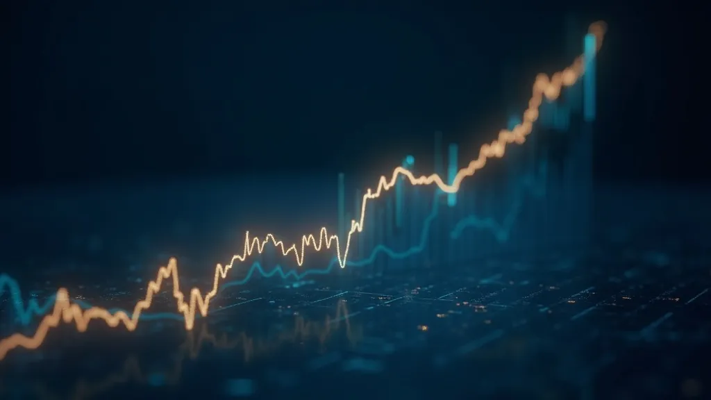 Grafico astratto luminoso di un indice azionario ampio in salita su sfondo navy scuro