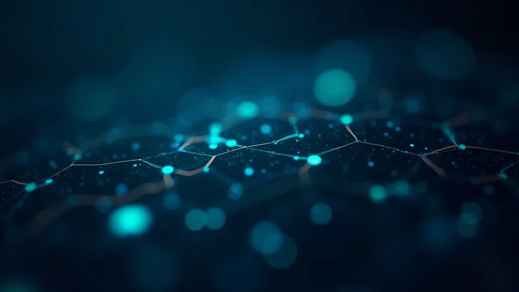 Abstracte gloeiende haakjes en geneste datastructuren in donker indigo en cyaan die een ontwikkelaarswerkdoos voorstellen