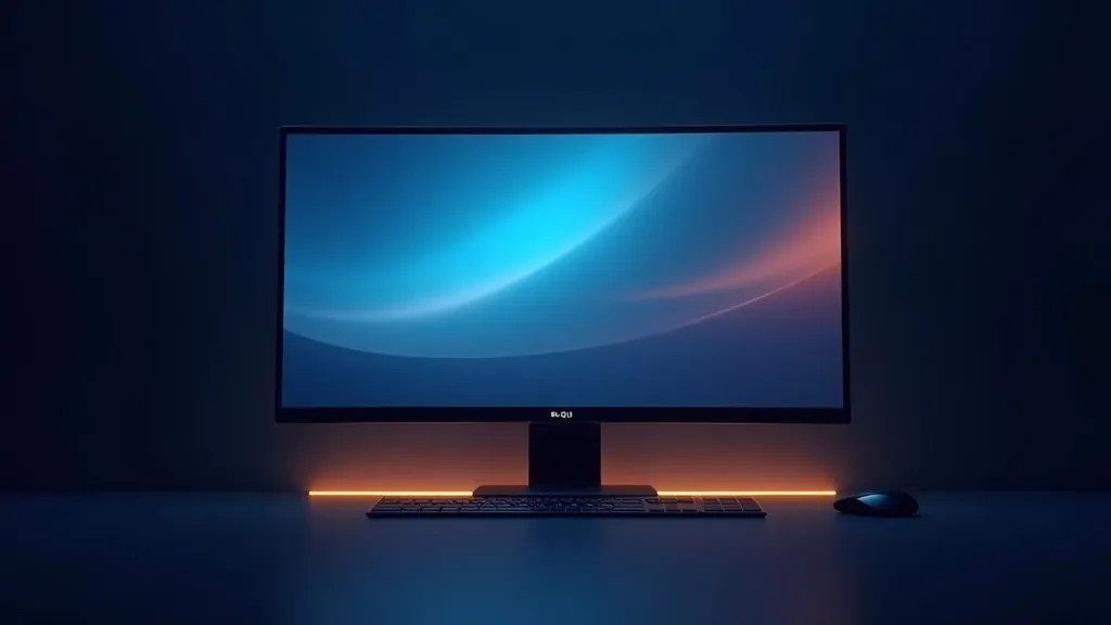 Monitor luminoso che mostra un campo di colore solido a schermo intero e un gradiente pulito in tonalità ciano e oro
