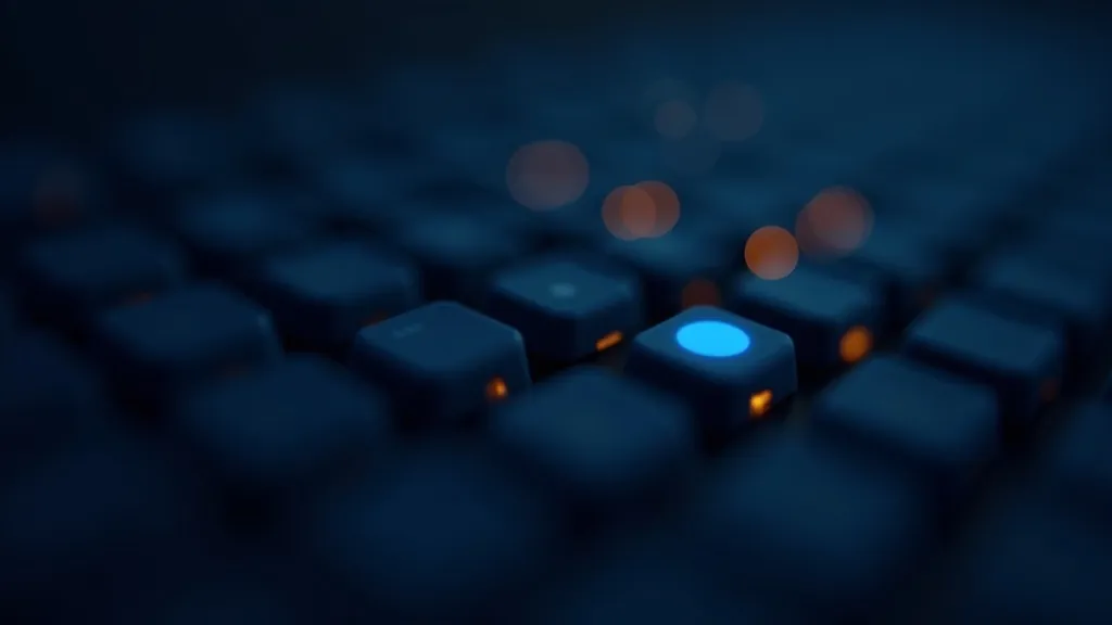 Tasti luminosi astratti con alcuni evidenziati come premuti in ciano e oro su sfondo navy