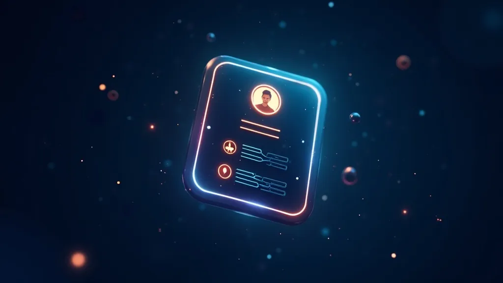 Scheda di profilo social astratta e luminosa con caratteri stilizzati decorativi e accenti ciano e dorati su sfondo navy, che rappresenta una bio stilizzata
