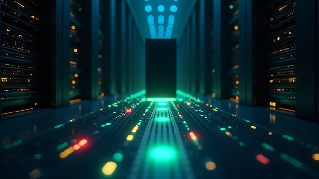 Un server che invia sfere di stato luminose lungo un percorso dati che rappresenta le risposte HTTP
