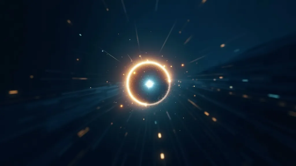 Emblema di persona astratto e luminoso in indaco scuro con luci ciano e dorate che rappresenta un'identità digitale