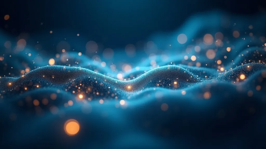 Filtro ciano luminoso che cattura specifici token dorati da un flusso di dati su sfondo blu indaco scuro