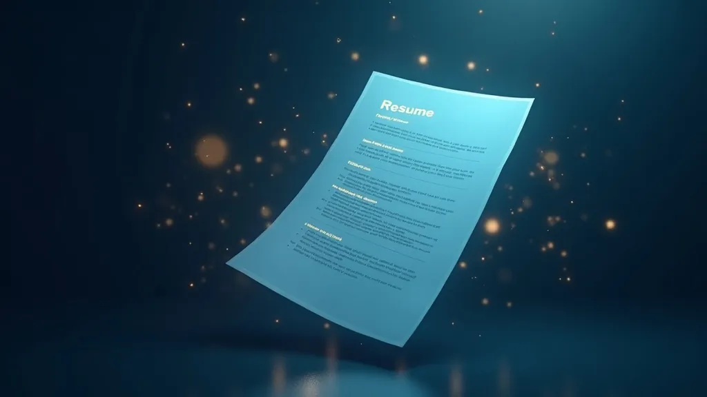 Documento curriculum astratto luminoso con sezioni chiaramente separate su uno sfondo blu navy scuro