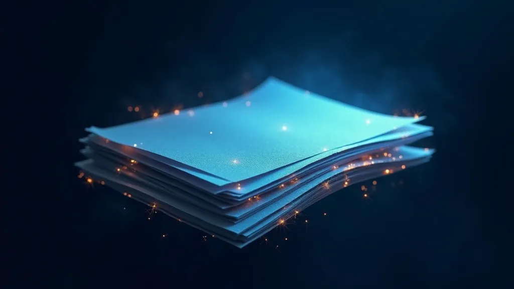 Une pile de documents PDF lumineuse se séparant en pages individuelles sur un fond indigo sombre